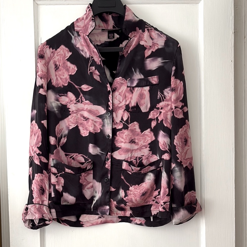 Victoria Sectors  100% Silk Button-Up Pj Jacket, XS